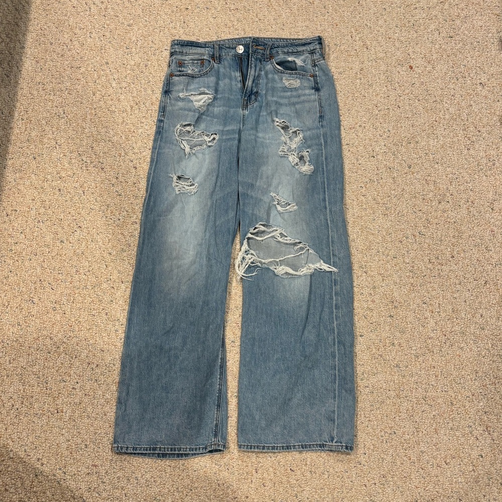 American Eagle Outfitters Blue Distressed Flare Jeans